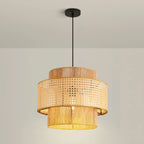 Contemporary Rattan Yellow Cylinder Hanging Pendant Lighting