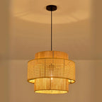 Contemporary Rattan Yellow Cylinder Hanging Pendant Lighting