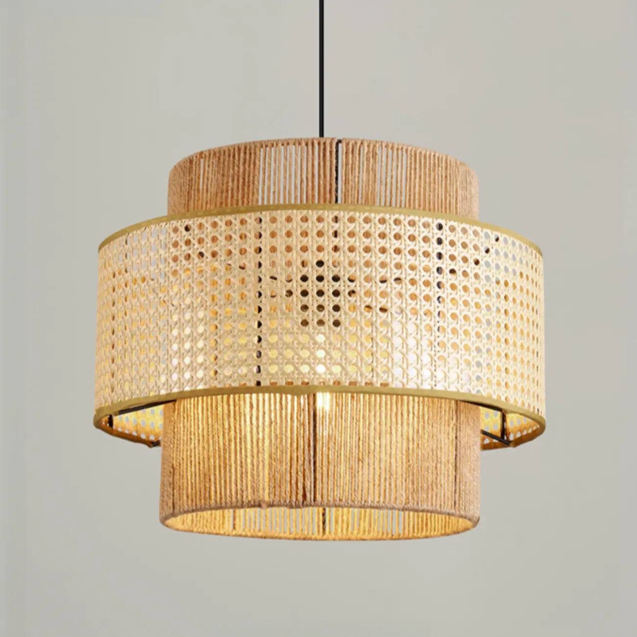 Contemporary Rattan Yellow Cylinder Hanging Pendant Lighting