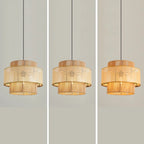 Contemporary Rattan Yellow Cylinder Hanging Pendant Lighting