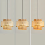Contemporary Rattan Yellow Cylinder Hanging Pendant Lighting