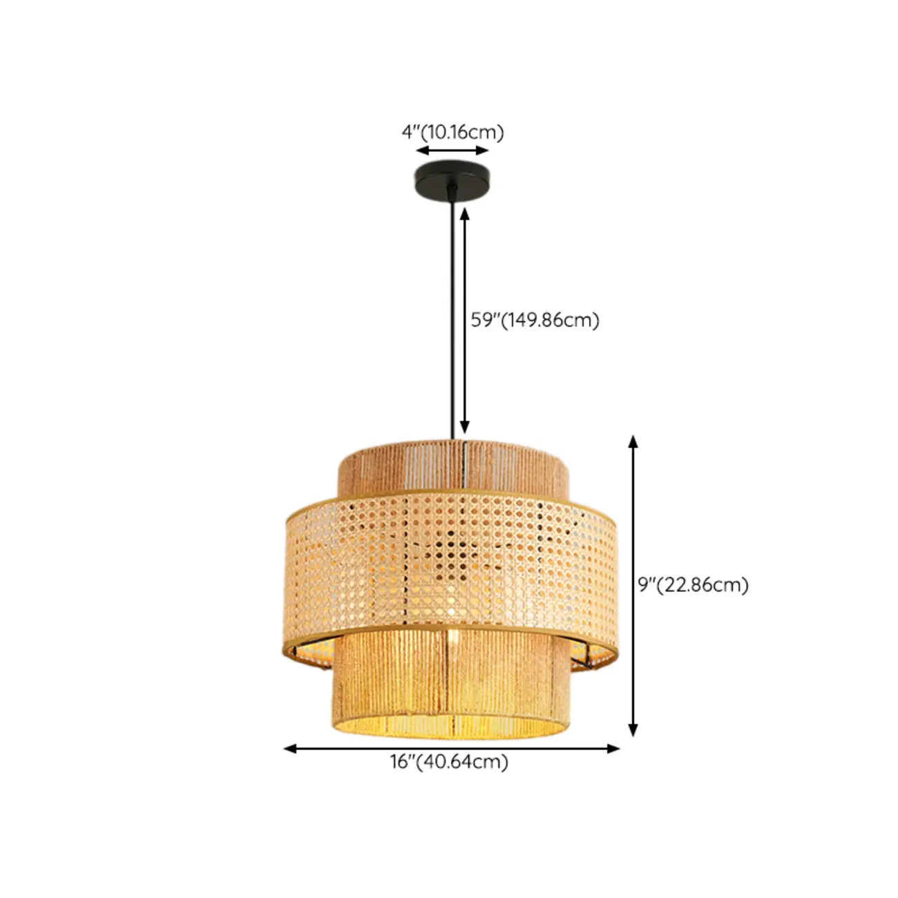 Contemporary Rattan Yellow Cylinder Hanging Pendant Lighting