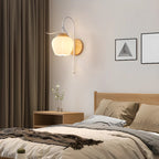 Elegant Floral Wall Sconce with Wooden Backplate for Bedside