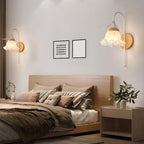 Elegant Floral Wall Sconce with Wooden Backplate for Bedside