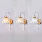 Elegant Floral Wall Sconce with Wooden Backplate for Bedside