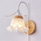Elegant Floral Wall Sconce with Wooden Backplate for Bedside