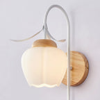 Elegant Floral Wall Sconce with Wooden Backplate for Bedside