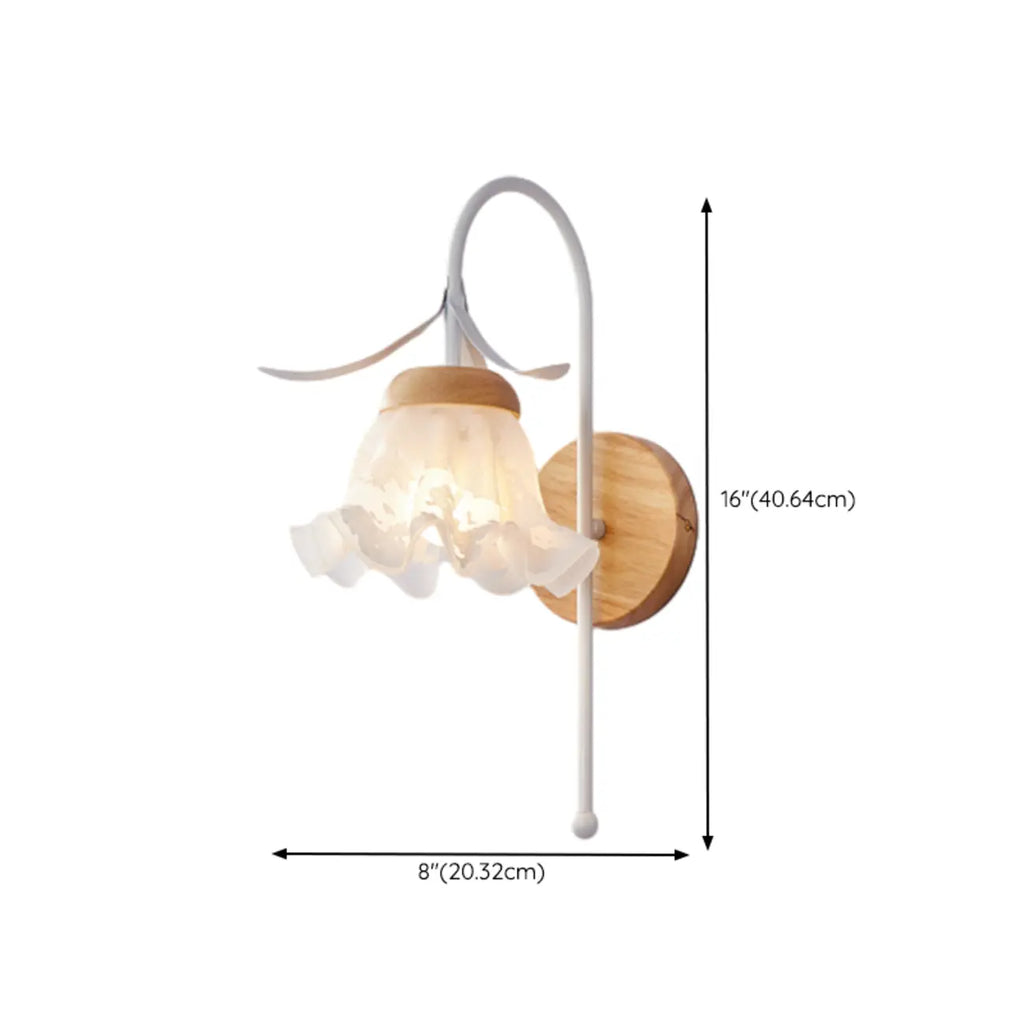 Elegant Floral Wall Sconce with Wooden Backplate for Bedside