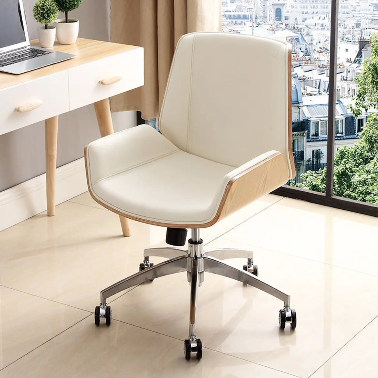 Sleek Black Leather Metal Adjustable Office Chair