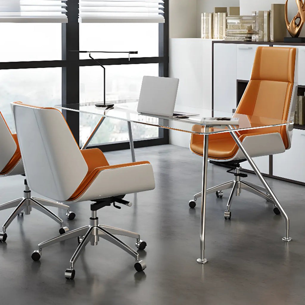 Sleek Black Leather Metal Adjustable Office Chair