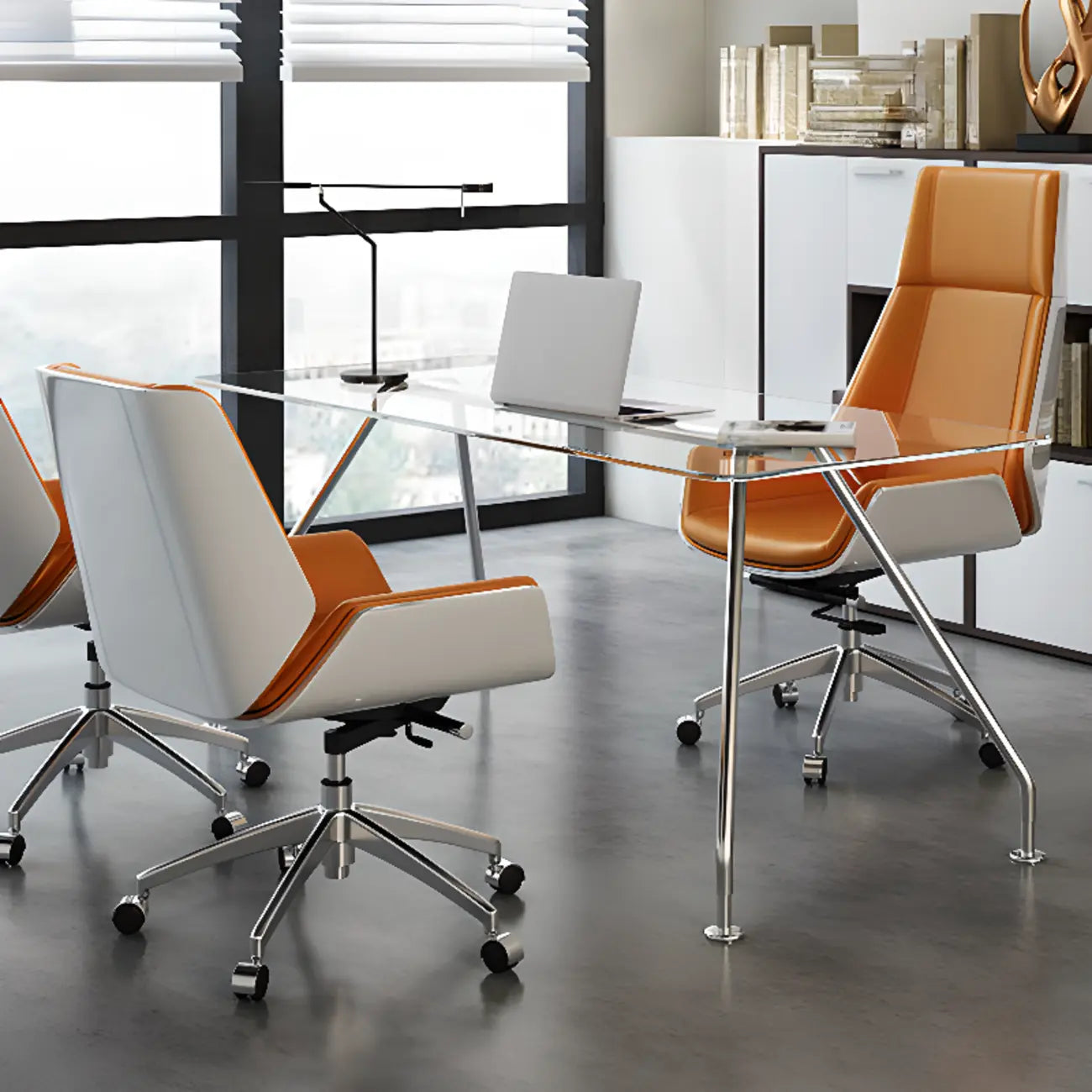 Sleek Black Leather Metal Adjustable Office Chair
