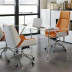 Sleek Black Leather Metal Adjustable Office Chair