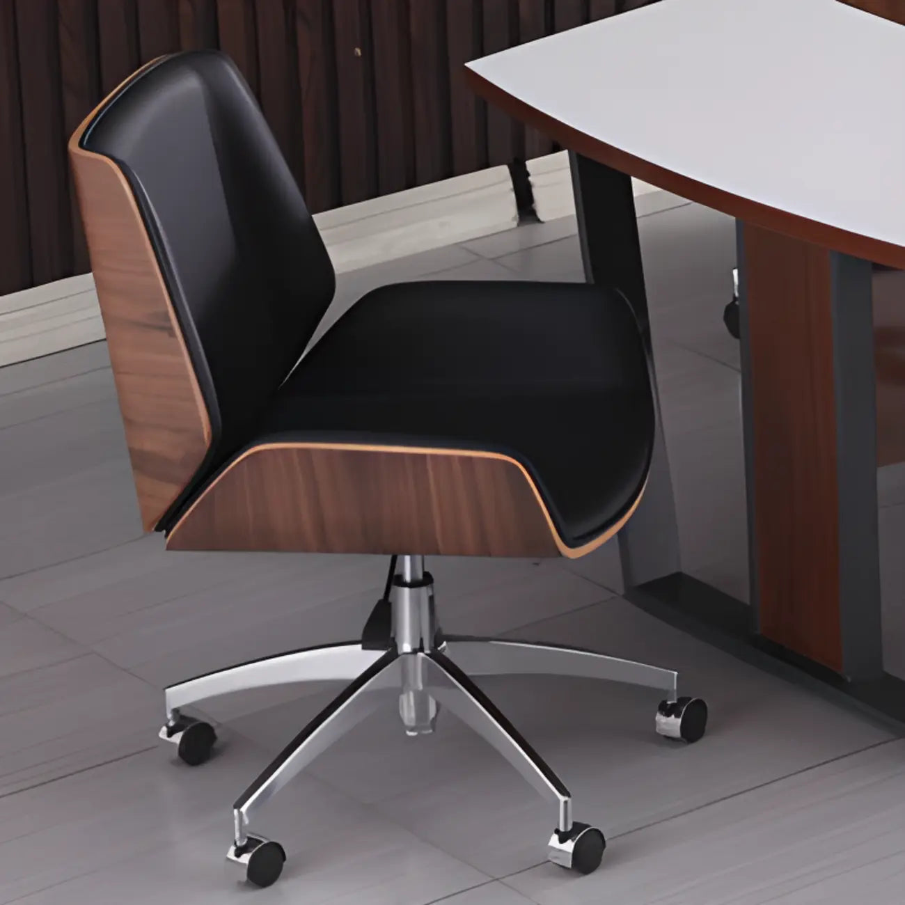 Sleek Black Leather Metal Adjustable Office Chair