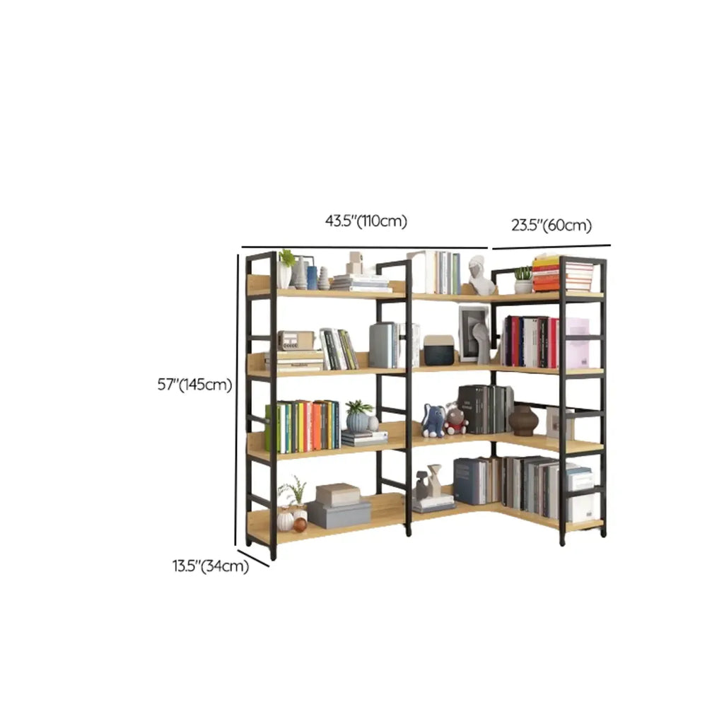 6-Tier Wood and Steel L-Shaped Corner Display Bookshelf