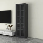 Modern Steel Glass Adjustable Shelves Display Storage Cabinet