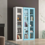 Modern Steel Glass Adjustable Shelves Display Storage Cabinet