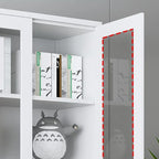 Modern Steel Glass Adjustable Shelves Display Storage Cabinet