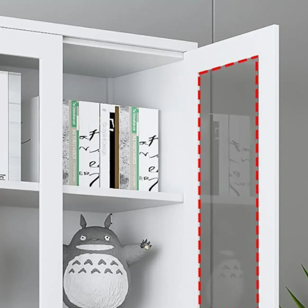 Modern Steel Glass Adjustable Shelves Display Storage Cabinet
