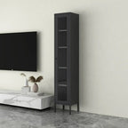 Modern Steel Glass Adjustable Shelves Display Storage Cabinet