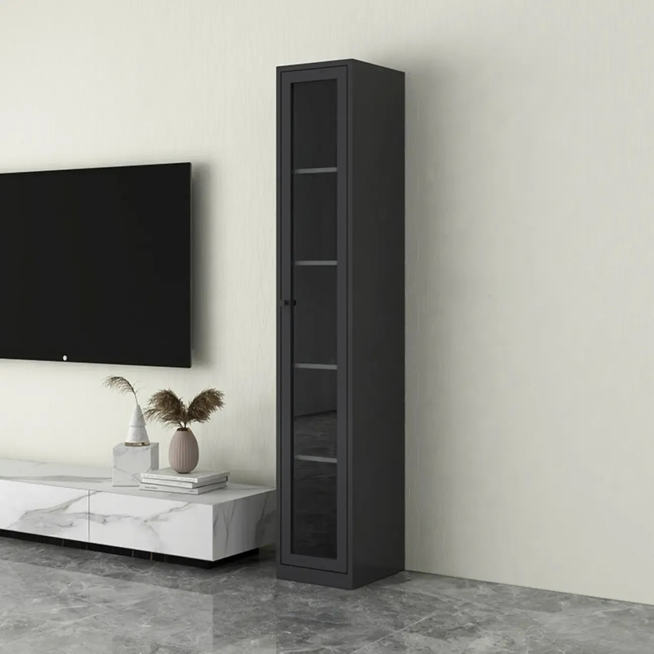 Modern Steel Glass Adjustable Shelves Display Storage Cabinet