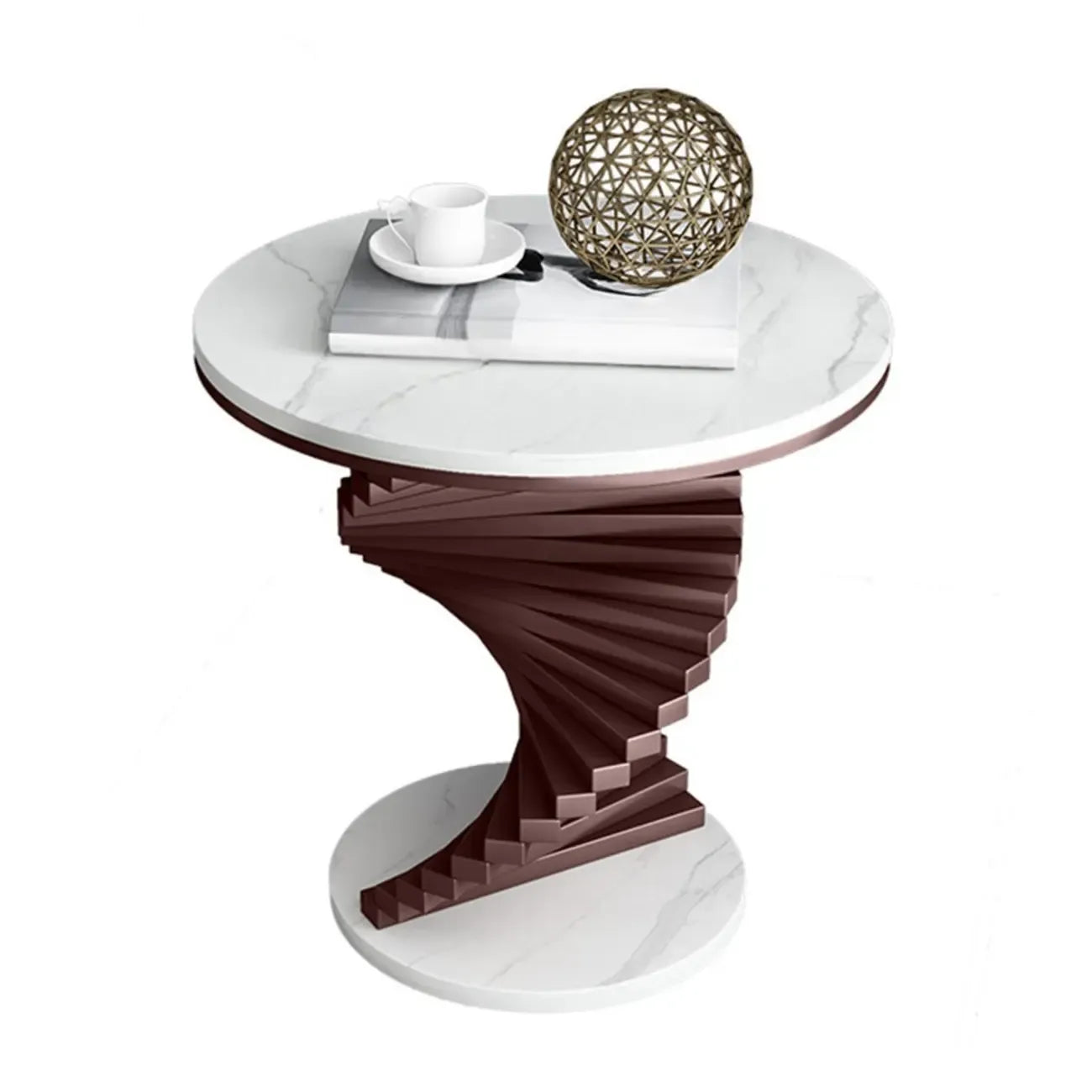 Modern Marble Round Spiral Base Sofa Side Table