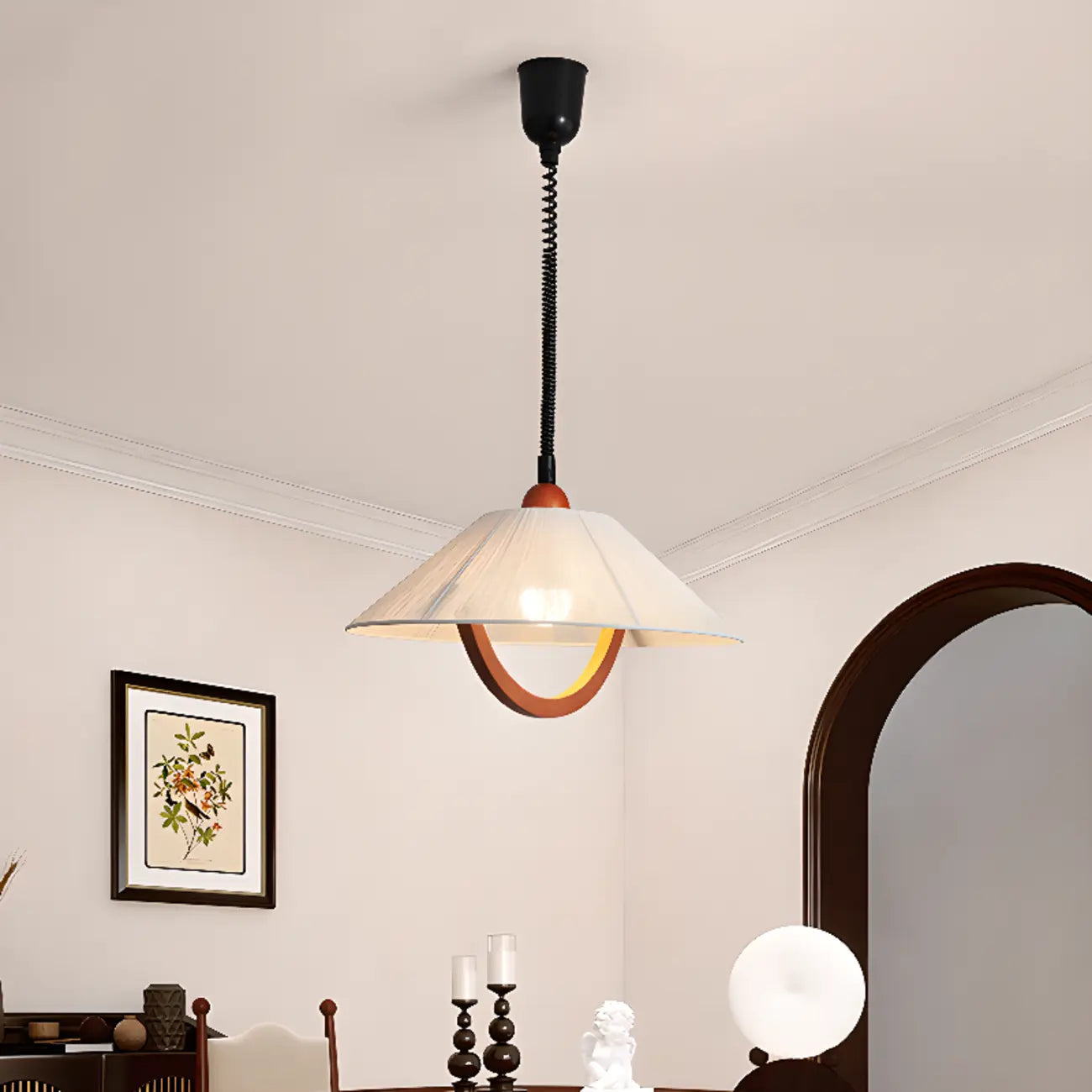Modern Geometric Fabric Pendant Light Adjustable for Dining