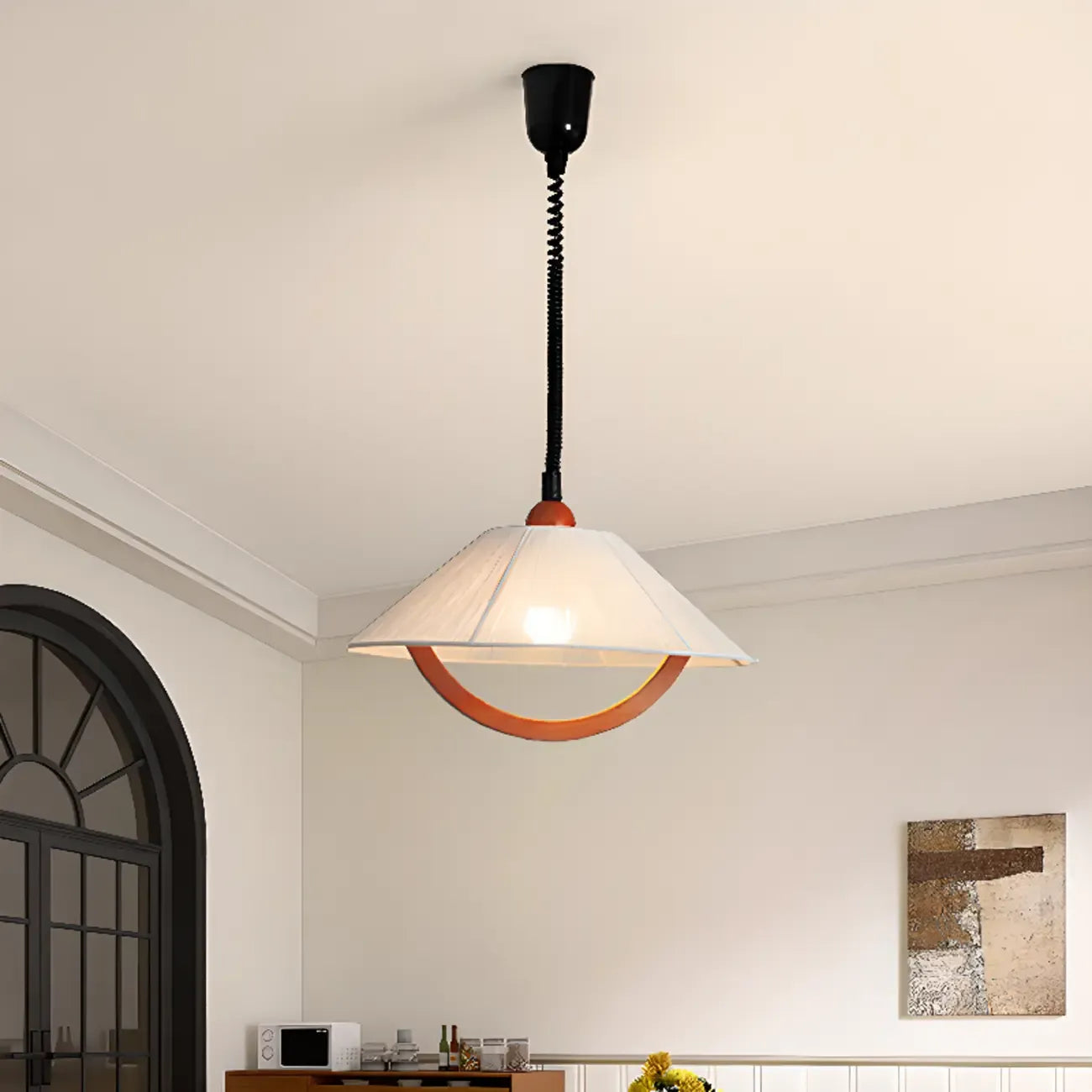 Modern Geometric Fabric Pendant Light Adjustable for Dining