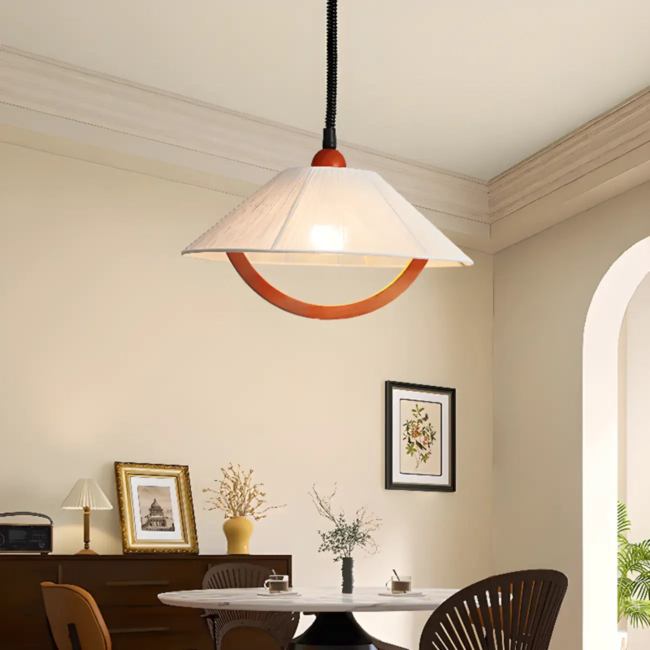 Modern Geometric Fabric Pendant Light Adjustable for Dining