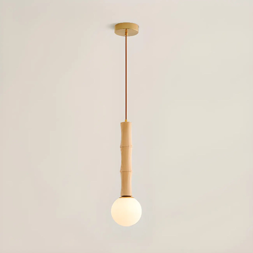 Adjustable Wood & Glass Globe Hanging Pendant Light Fixture