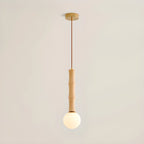 Adjustable Wood & Glass Globe Hanging Pendant Light Fixture