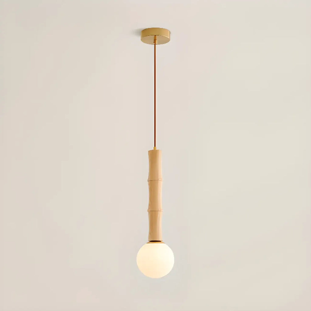 Adjustable Wood & Glass Globe Hanging Pendant Light Fixture
