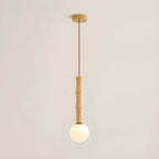 Adjustable Wood & Glass Globe Hanging Pendant Light Fixture
