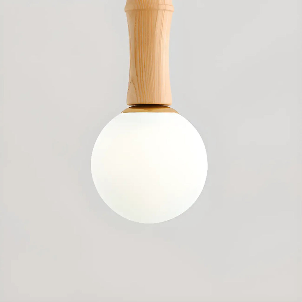 Adjustable Wood & Glass Globe Hanging Pendant Light Fixture