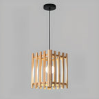 Adjustable Height Rustic Cylinder Wooden Pendant Light