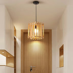 Adjustable Height Rustic Cylinder Wooden Pendant Light