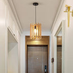 Adjustable Height Rustic Cylinder Wooden Pendant Light