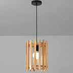Adjustable Height Rustic Cylinder Wooden Pendant Light