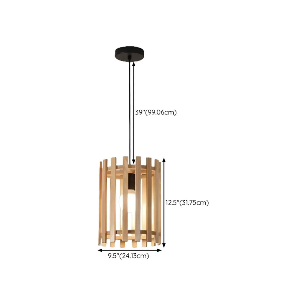Adjustable Height Rustic Cylinder Wooden Pendant Light