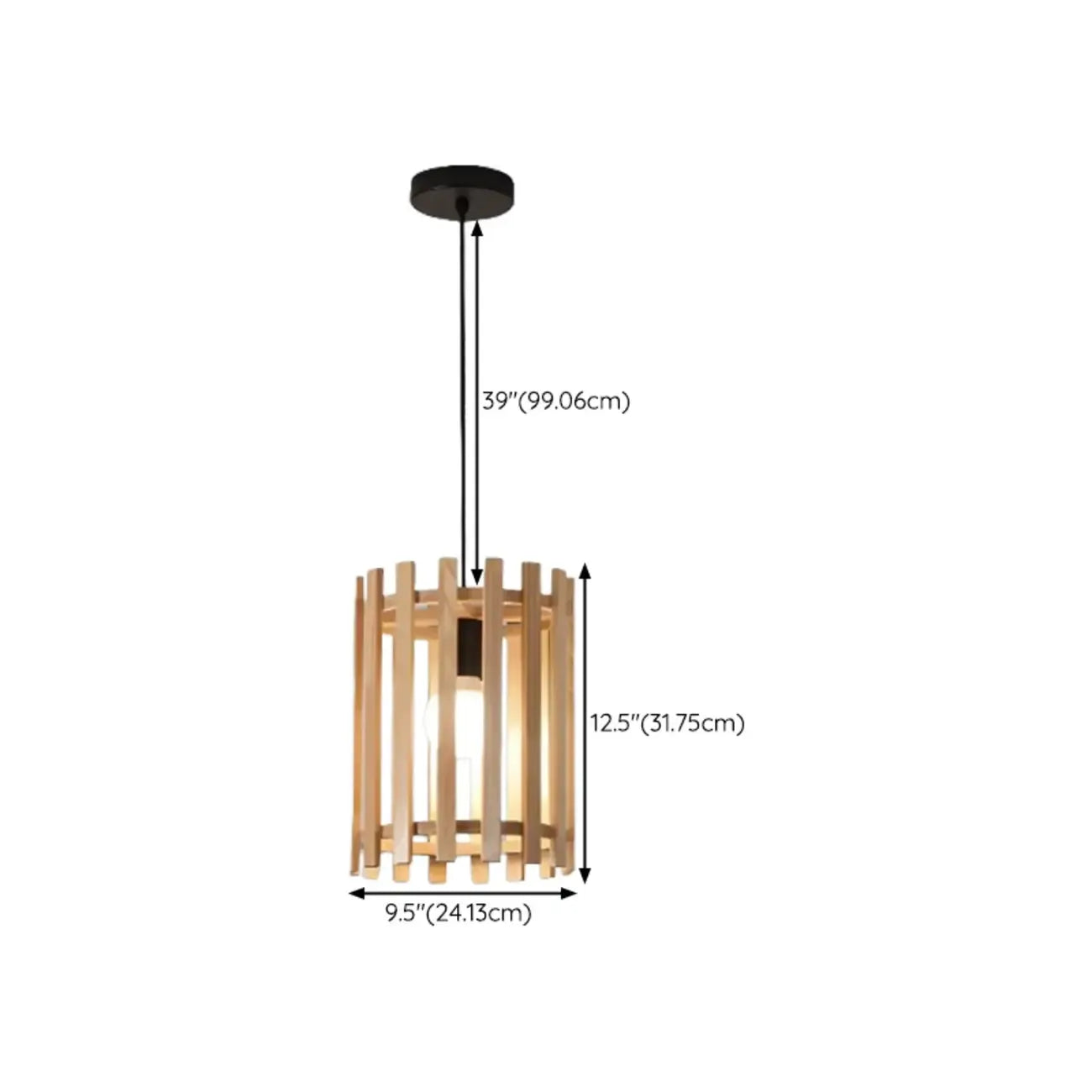 Adjustable Height Rustic Cylinder Wooden Pendant Light