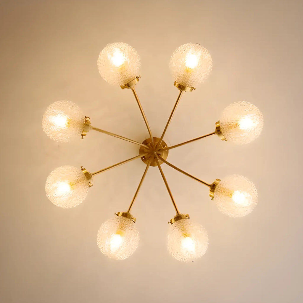 Elegant 6-Light Globe Glass Golden Semi Flush Ceiling Light