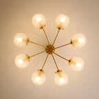 Elegant 6-Light Globe Glass Golden Semi Flush Ceiling Light