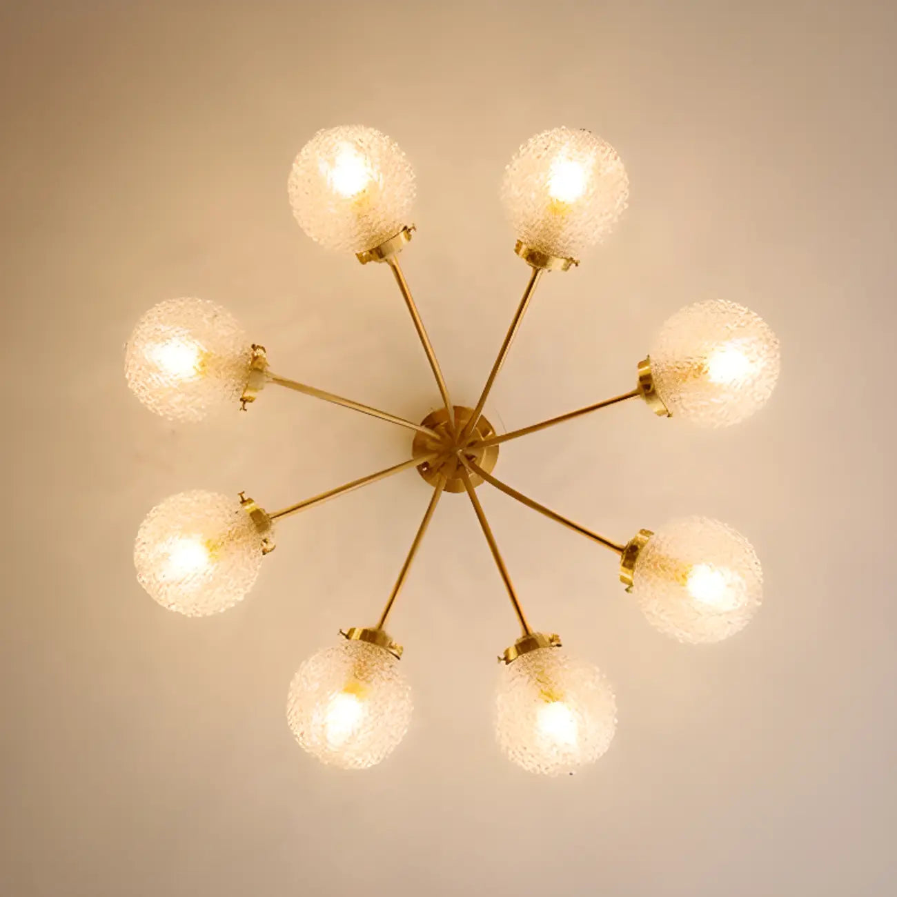 Elegant 6-Light Globe Glass Golden Semi Flush Ceiling Light