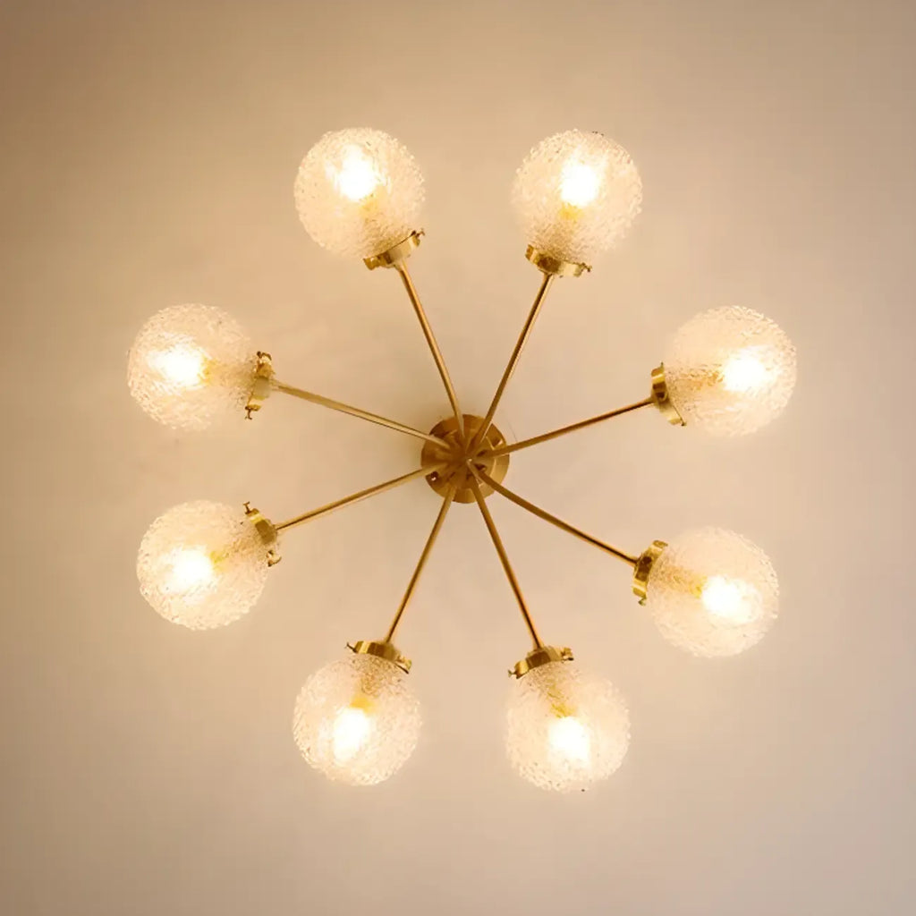 Elegant 6-Light Globe Glass Golden Semi Flush Ceiling Light