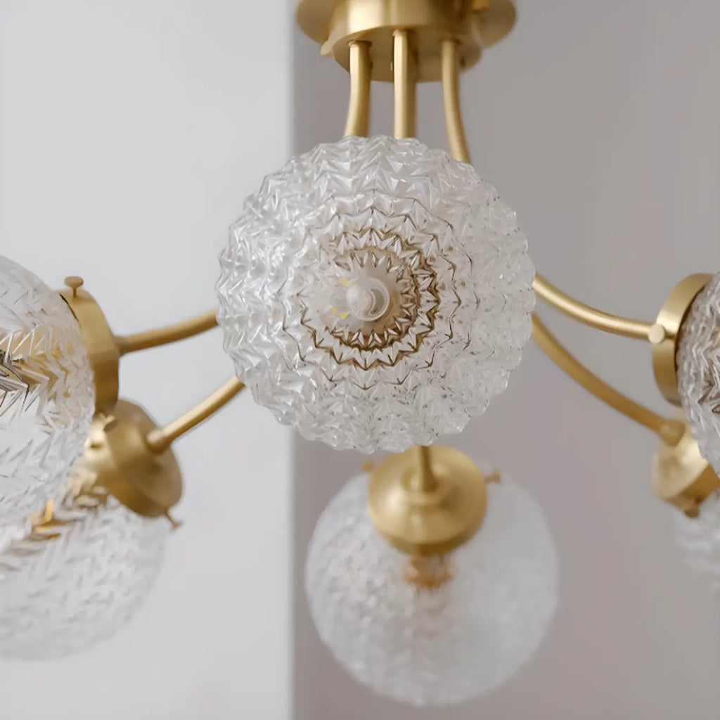 Elegant 6-Light Globe Glass Golden Semi Flush Ceiling Light