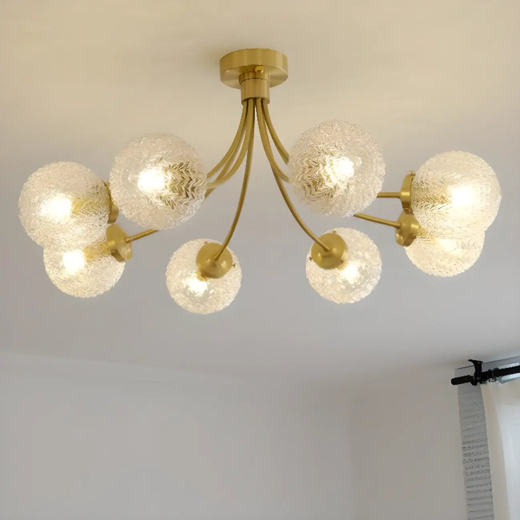Elegant 6-Light Globe Glass Golden Semi Flush Ceiling Light