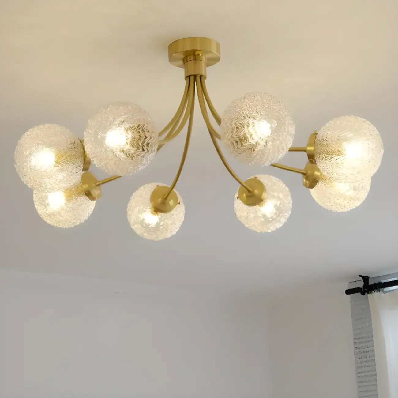 Elegant 6-Light Globe Glass Golden Semi Flush Ceiling Light