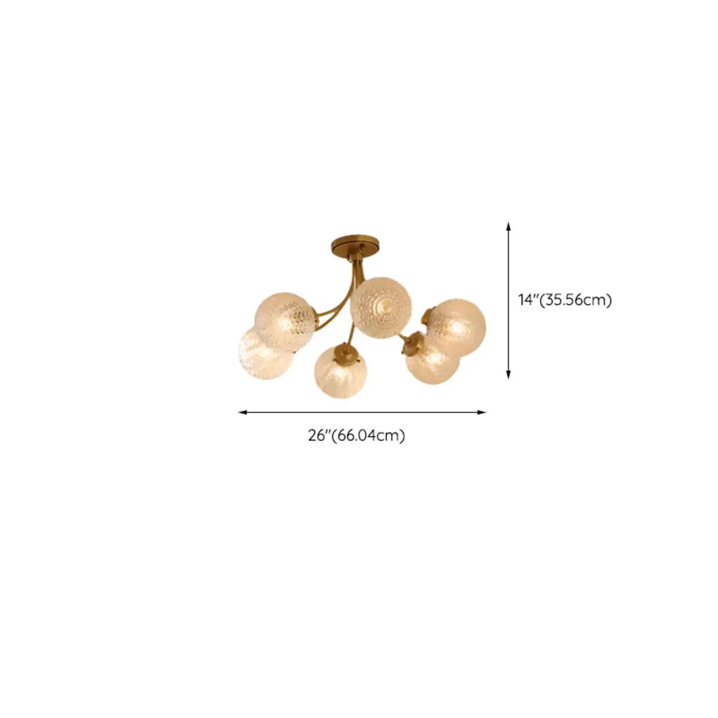 Elegant 6-Light Globe Glass Golden Semi Flush Ceiling Light
