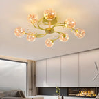Crystal Globe Shade Gold Semi Flush Mount Light 3-Gear Dimming