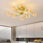 Crystal Globe Shade Gold Semi Flush Mount Light 3-Gear Dimming
