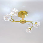 Crystal Globe Shade Gold Semi Flush Mount Light 3-Gear Dimming